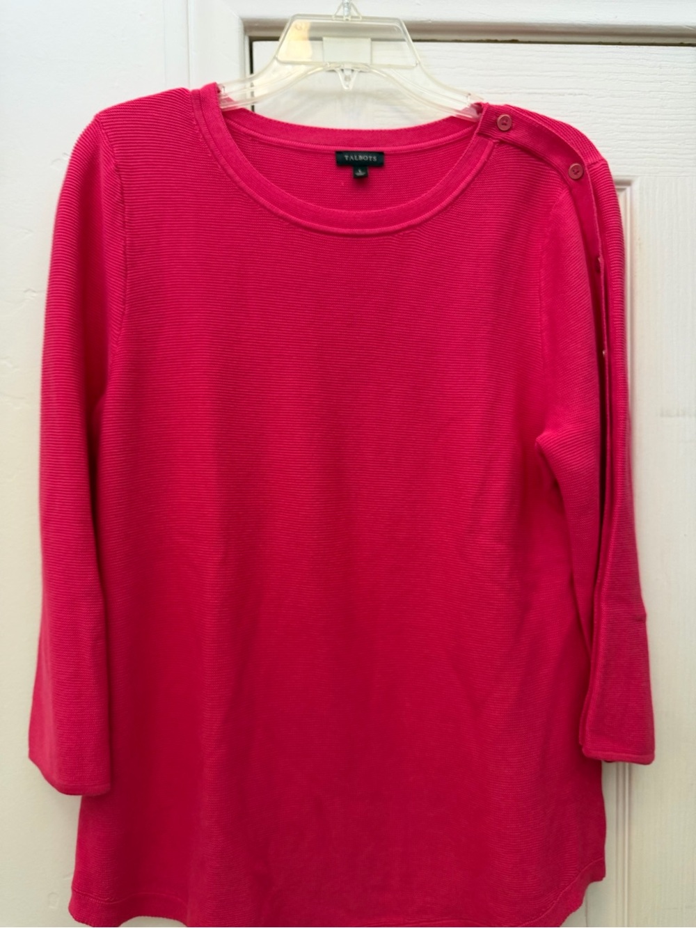 Talbots Bright Pink Ribbed Shoulder-Button Knit Top